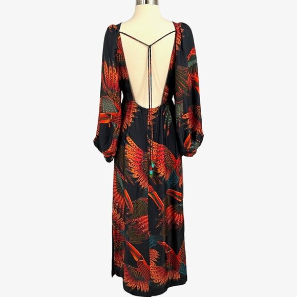 FARM Rio Dresses & Skirts - Farm Rio Arabesque Toucans Open Back Midi Dress in Multi Size S Long Sleeve
